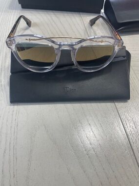 Dior Clear Frame Sunglasses with Gold Bridge and Brown Lenses